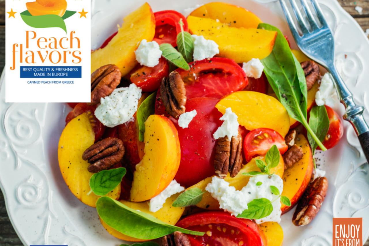 A Refreshing Salad with European Canned Peaches and Tomatoes